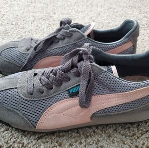 Puma 76 Runner Mesh Suede Gray Pink Shoes Size 8.5